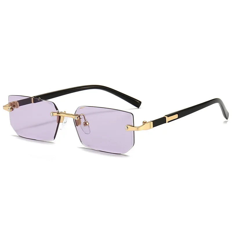 Lovelle Rimless Rectangle Sunglasses – Retro UV400 Y2K Shades