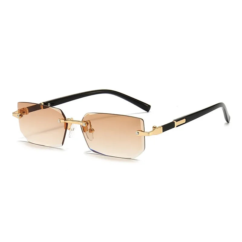 Lovelle Rimless Rectangle Sunglasses – Retro UV400 Y2K Shades